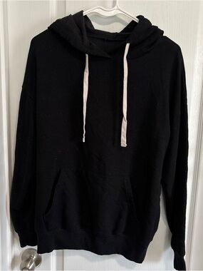 Black Pullover Hoodie with White Drawstrings